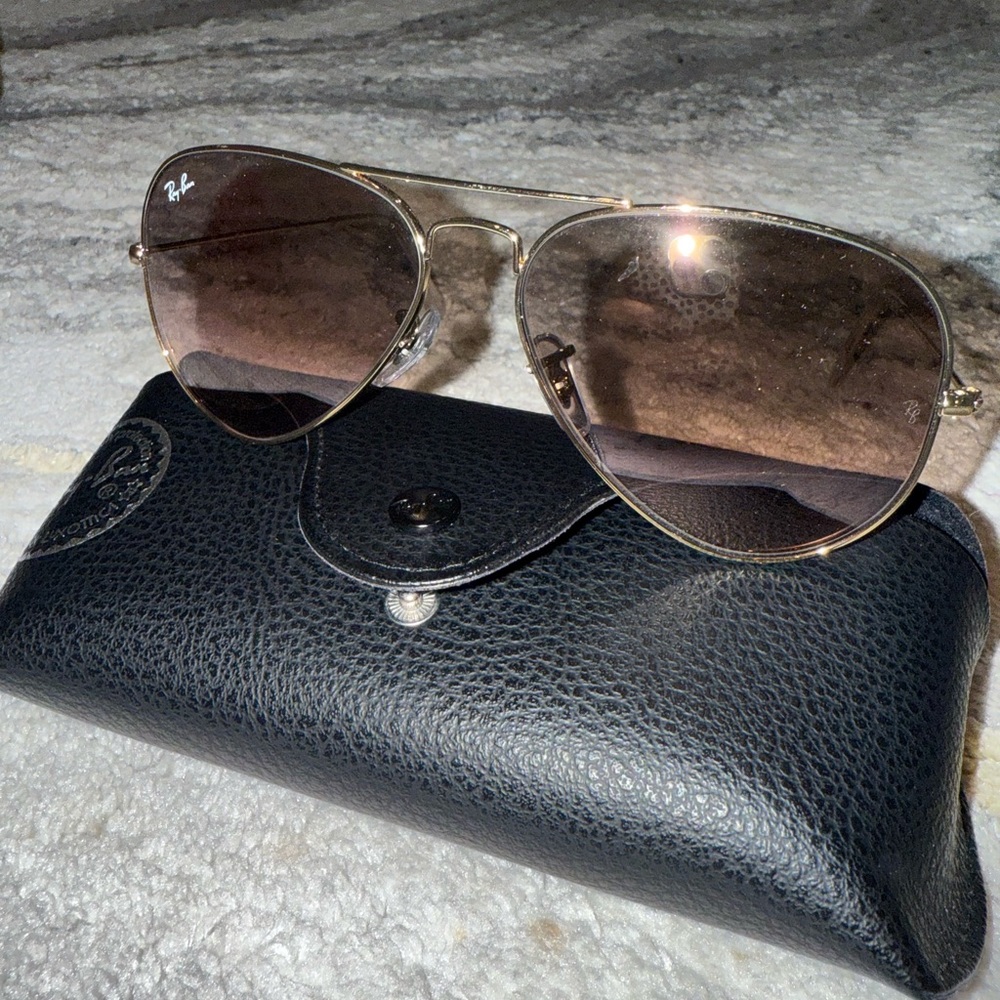 Ray-Ban Gold and Brown Aviator Sunglasses